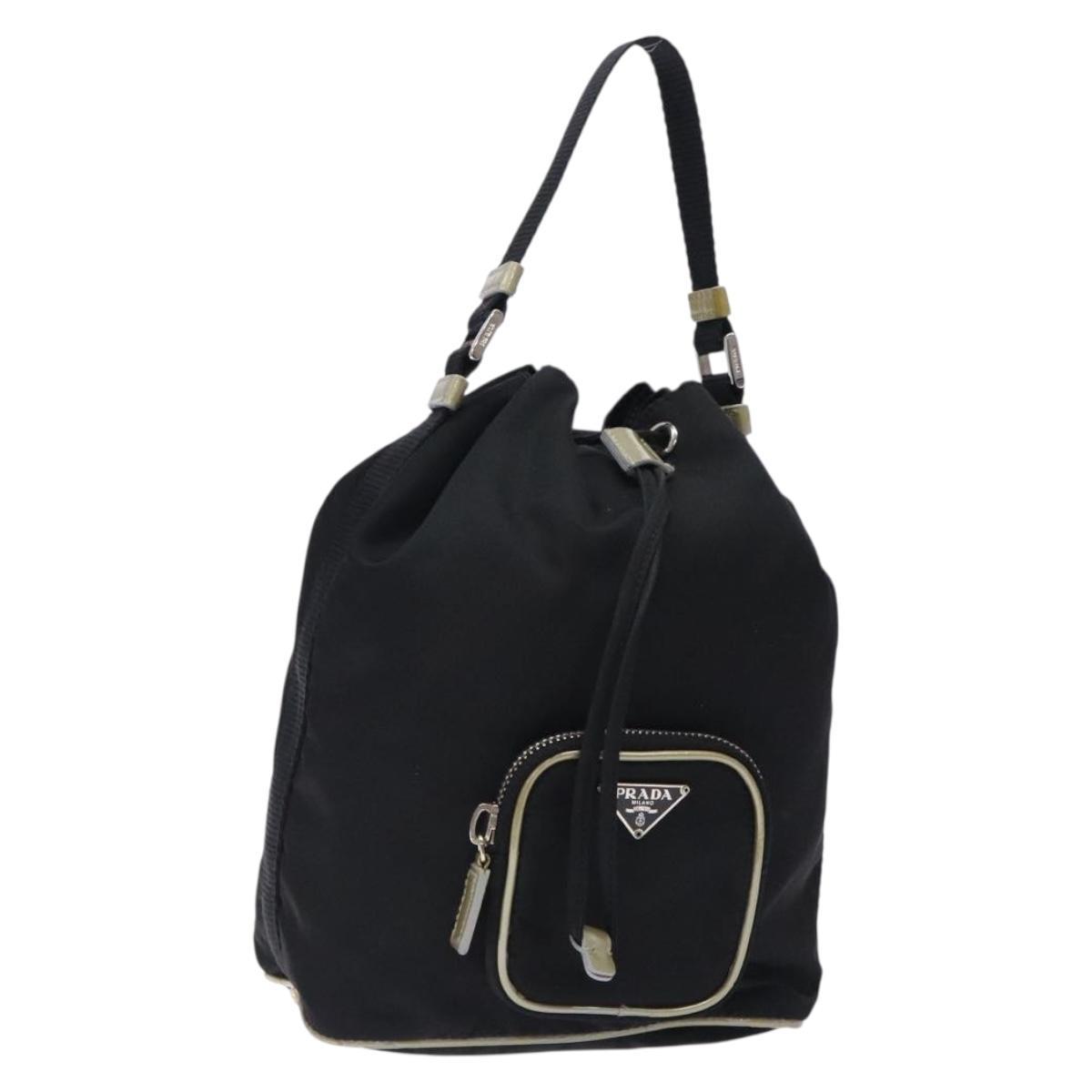 Prada Hand Bag Nylon Black Silver Auth 132573